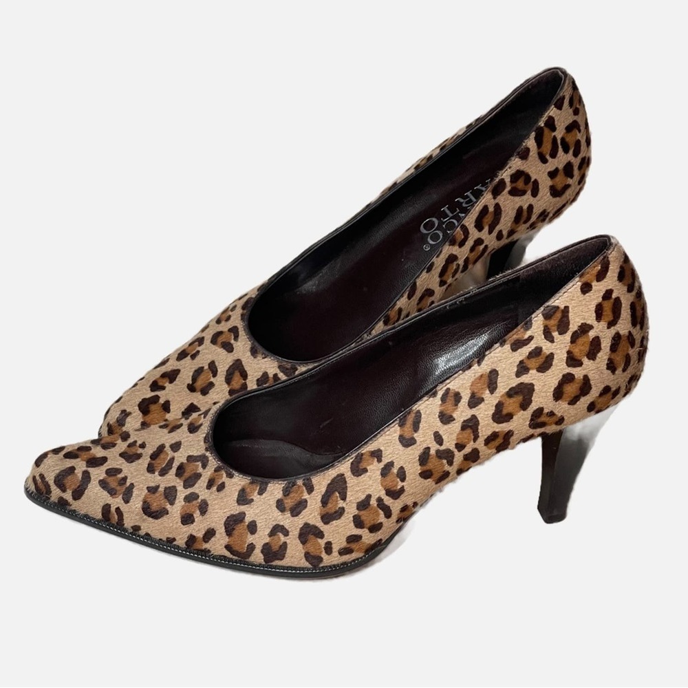 Franco Sarto | Tan Brown Leopard Print Leather Calf Hair 3” Heel Sz 8 - Picture 1 of 12